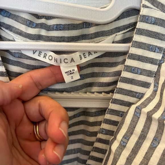 Veronica Beard Kai Blue & White Striped Ruffle Button Front Mini Dress - Picture 6 of 6